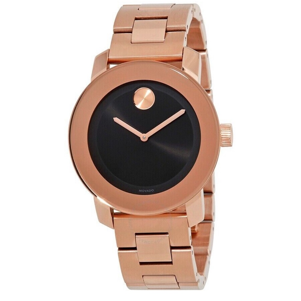 MOVADO Bold Black Sunray Dial Rose Gold-Tone Unisex Watch 3600463 Unisex